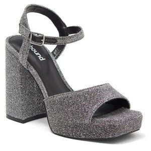 Abound "Lucia" Block Heel Platform Sandals Silver Glitter Ankle Strap